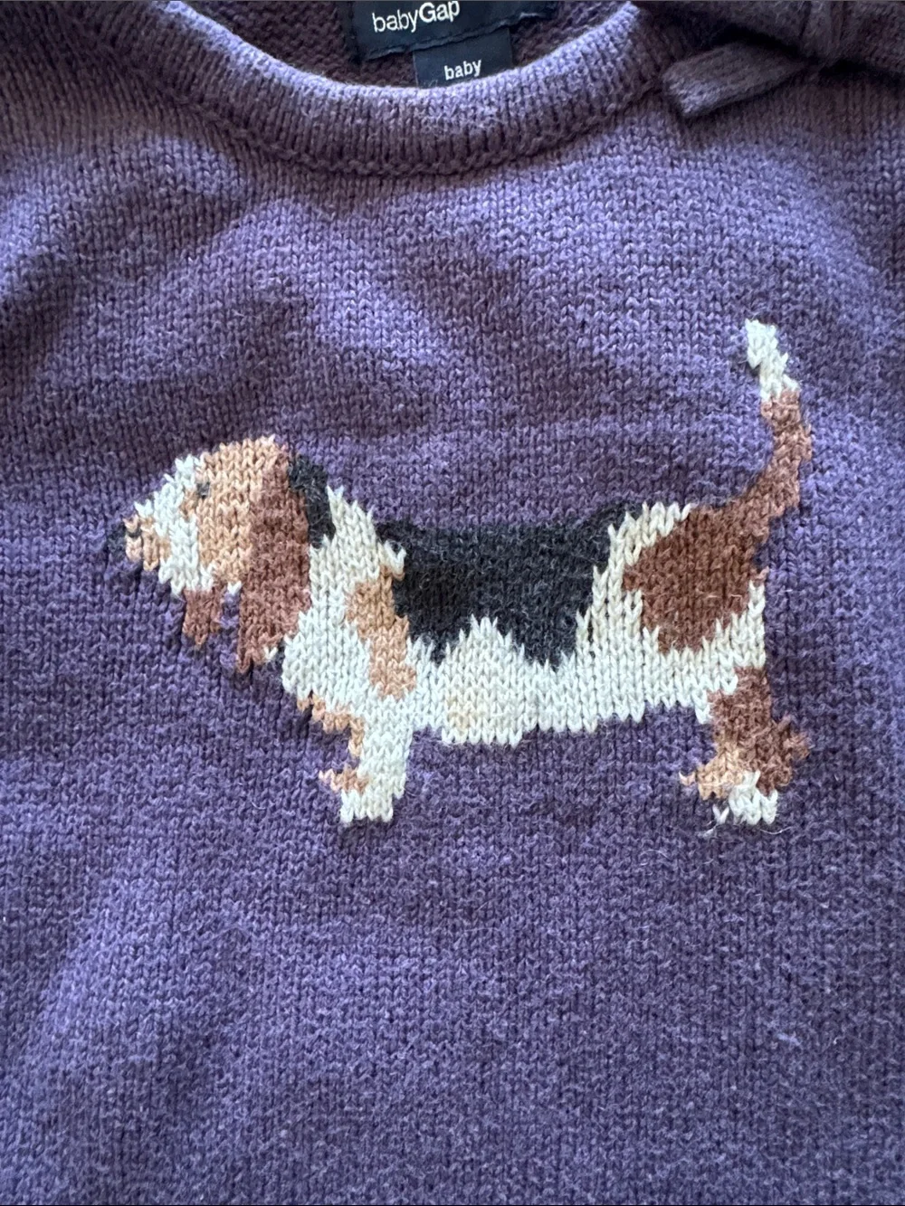 Baby GAP Purple Knit Sweater with Dog and Shoulder Bow